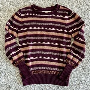LOFT Scalloped Striped Metallic Sweater